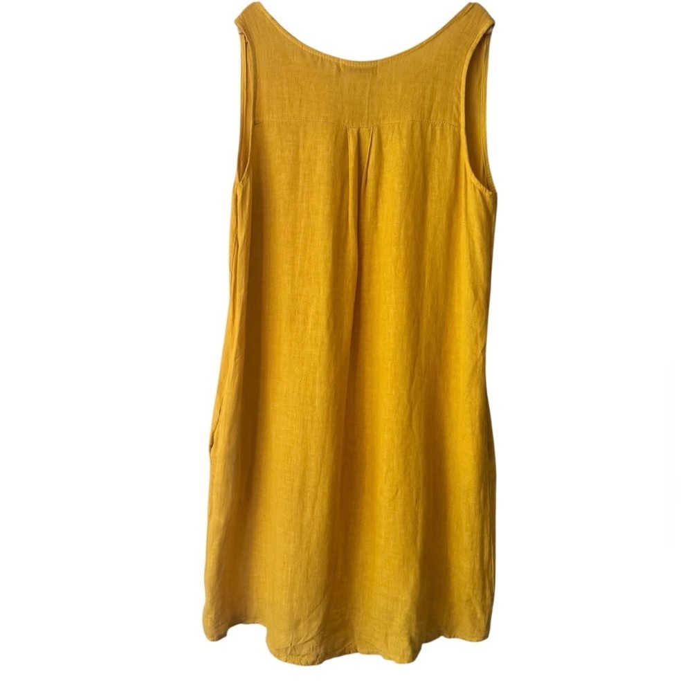Italian 100% linen canary yellow v neck swim coverup dress w/ pockets Sz 12 - Picture 2 of 5